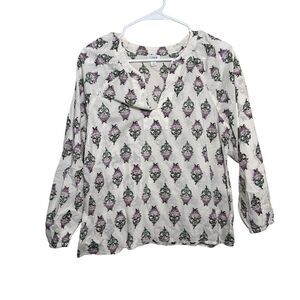 J Crew Blouse Women's Small V-Neck Printed Boho Lightweight Shirt Top Casual